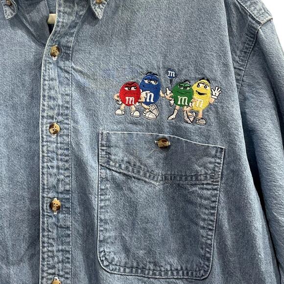 Planet Mars M&M Size S Shirt Button Up Long Sleeve Blue Pointe Chambray Denim - Picture 12 of 12